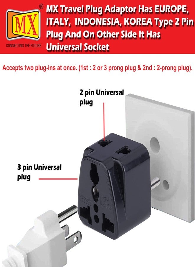 ام كي محول سفر عالمي MX (عبوة من 3 قطع) - محول 2 في 1 من النوع C إلى أوروبا، تركيا، إسبانيا، إيطاليا، إندونيسيا، وكوريا - أسود - Image 4